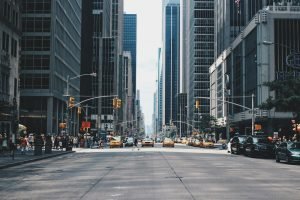 City street with traffic and cars in motion